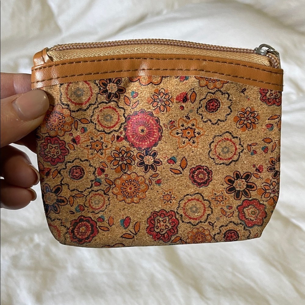 Floral Patterned | Tan | Cork | Coin Purse |Purse Accessory | Cards | Essentials